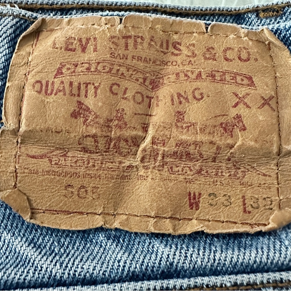 Vintage 80s Levi’s 505 USA Made Zip Fly Straight Leg Distressed Jeans 33x32 - Picture 12 of 13